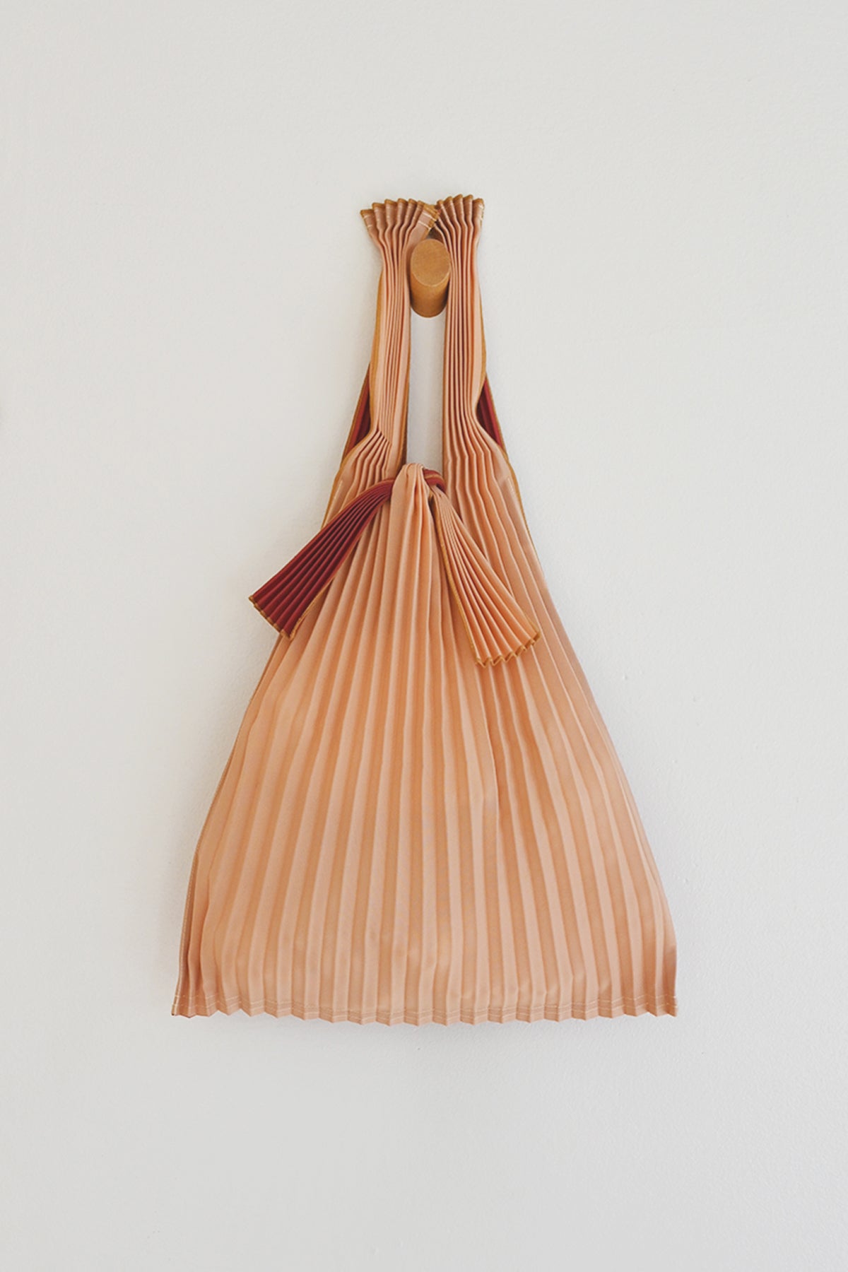 Small Pink Beige and Bordeaux Pleated Tote Bag by Pleco at Abacus Row