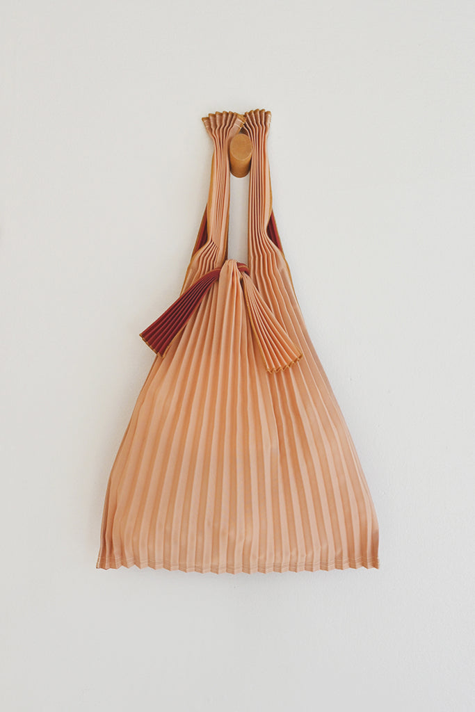Small Pink Beige and Bordeaux Pleated Tote Bag by Pleco at Abacus Row