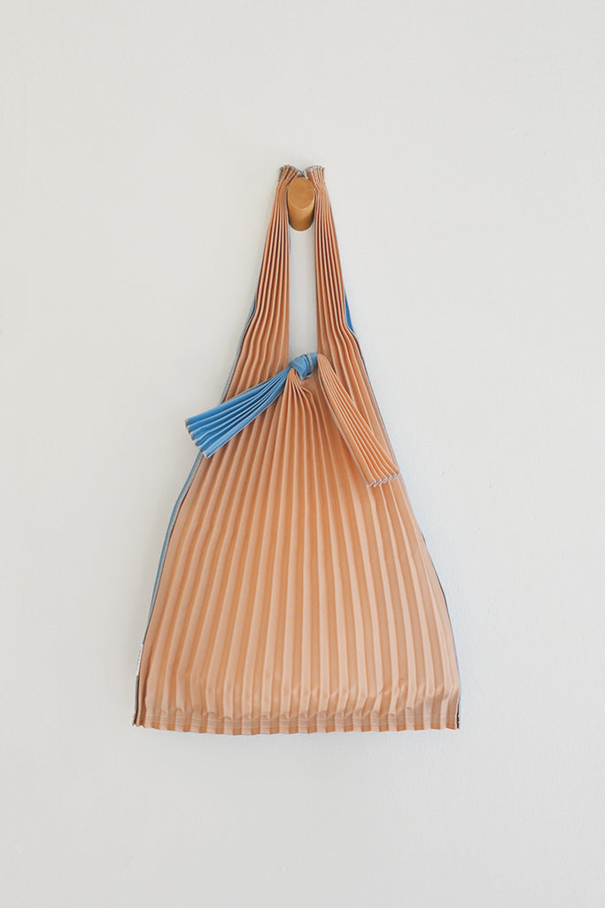 Small Pink Beige and Sky Blue Pleated Tote Bag by KNA Plus at Abacus Row