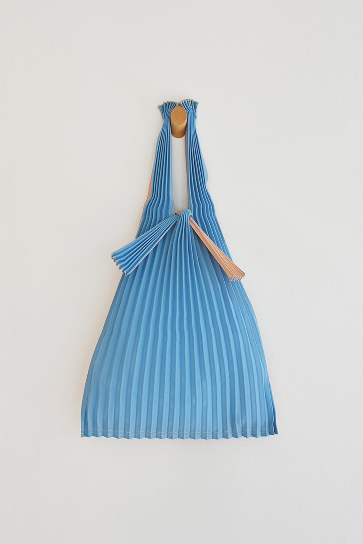 Small Sky Blue + Pink Beige Pleated Tote Bag by KNA Plus at Abacus Row