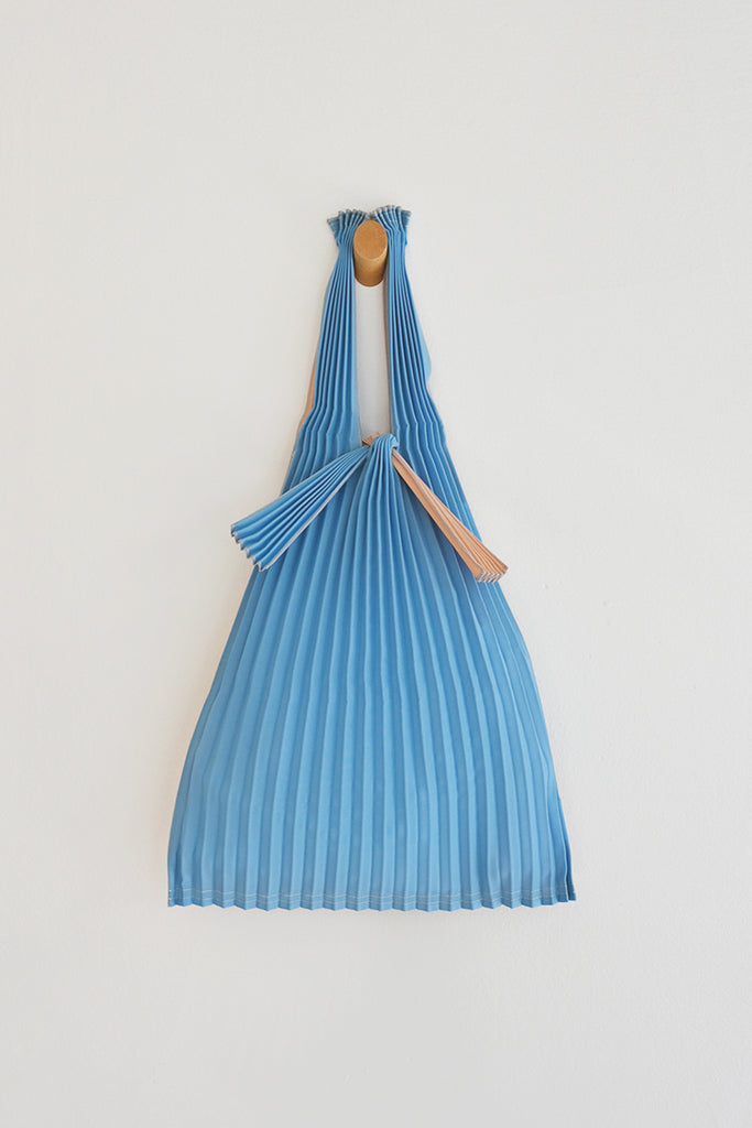 Small Sky Blue + Pink Beige Pleated Tote Bag by KNA Plus at Abacus Row