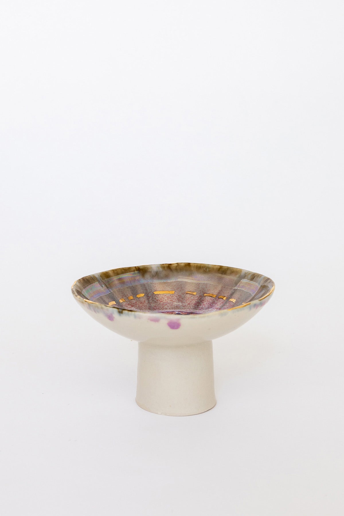 Small Pink Aurora with Gold Iceland Pedestal Bowl by Minh Singer