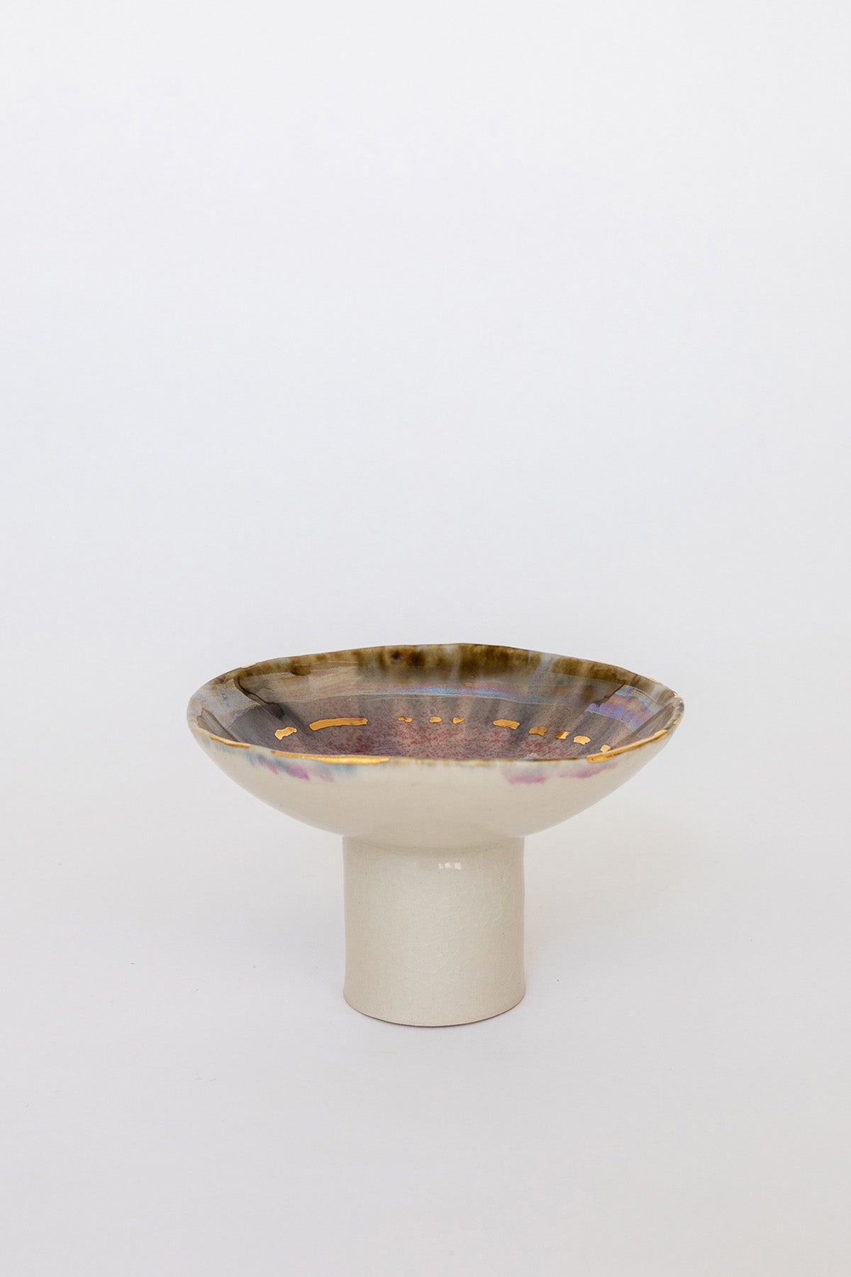 Small Pink Aurora with Gold Iceland Pedestal Bowl by Minh Singer