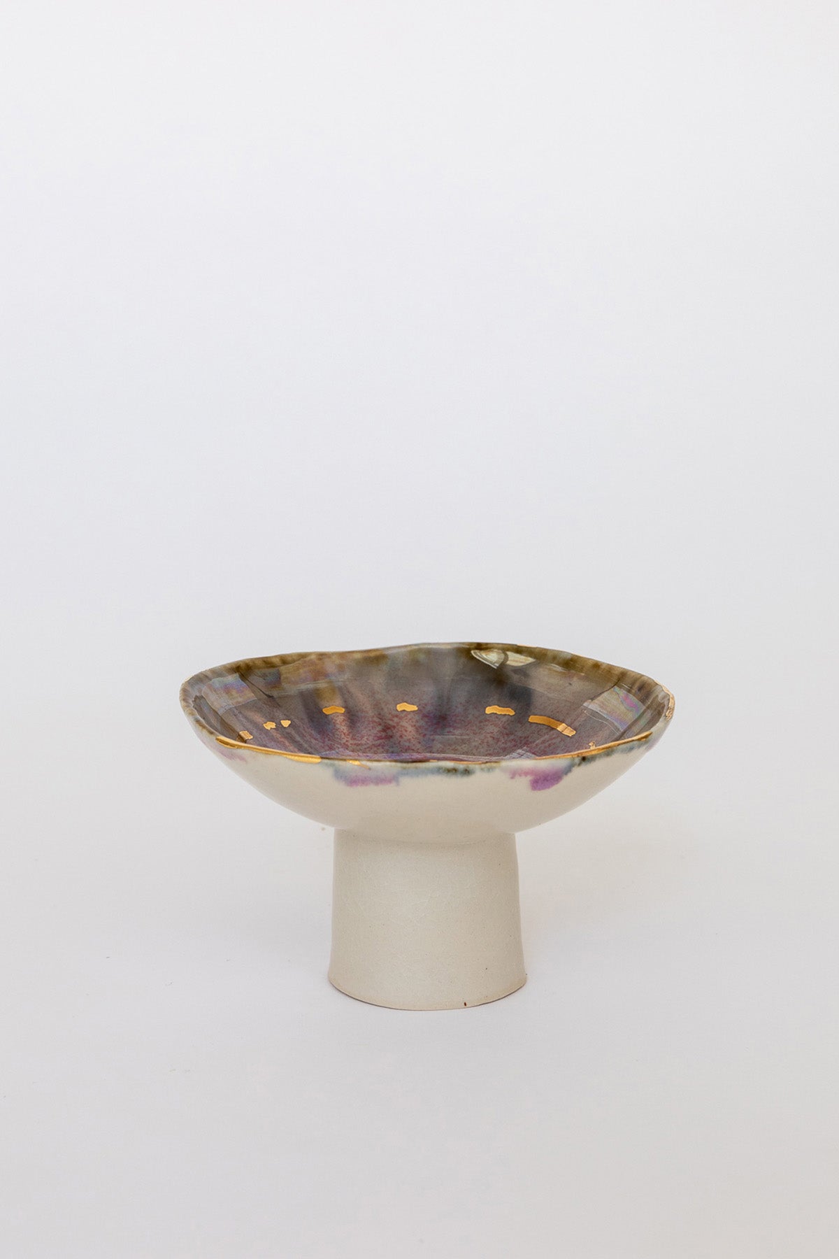 Small Pink Aurora with Gold Iceland Pedestal Bowl by Minh Singer