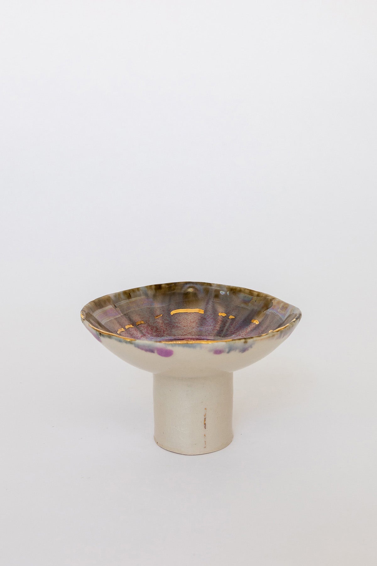 Small Pink Aurora with Gold Iceland Pedestal Bowl by Minh Singer