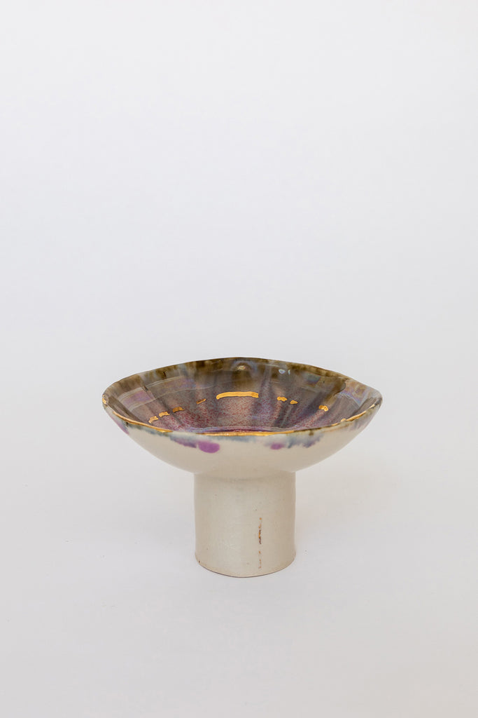 Small Pink Aurora with Gold Iceland Pedestal Bowl by Minh Singer