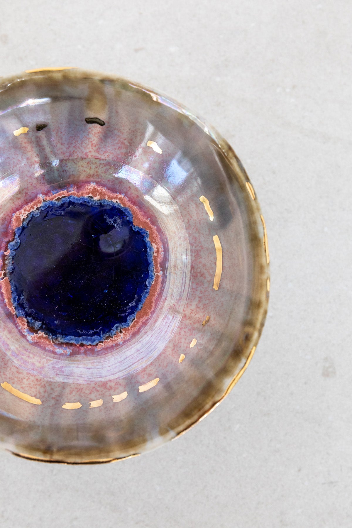 Small Pink Aurora with Gold Iceland Pedestal Bowl by Minh Singer