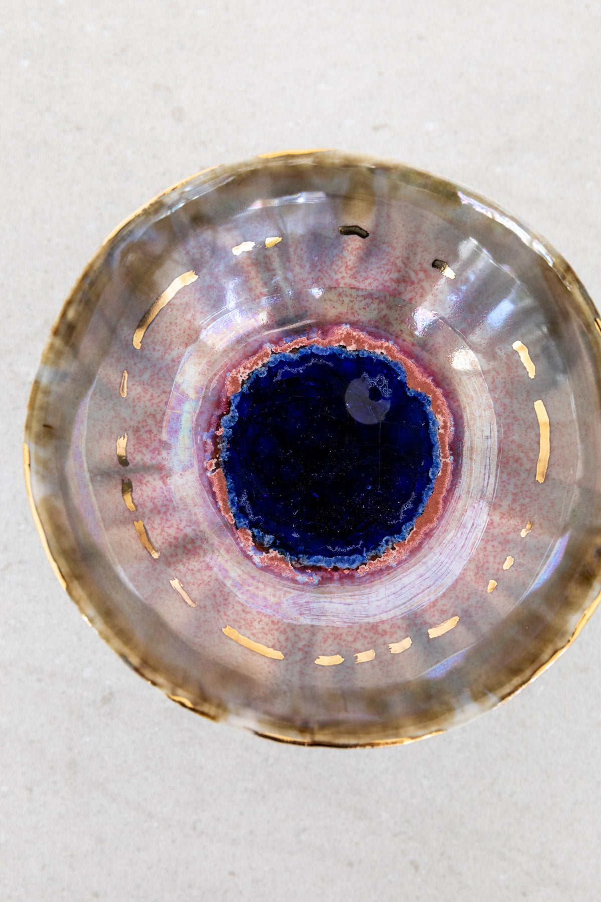 Small Pink Aurora with Gold Iceland Pedestal Bowl by Minh Singer