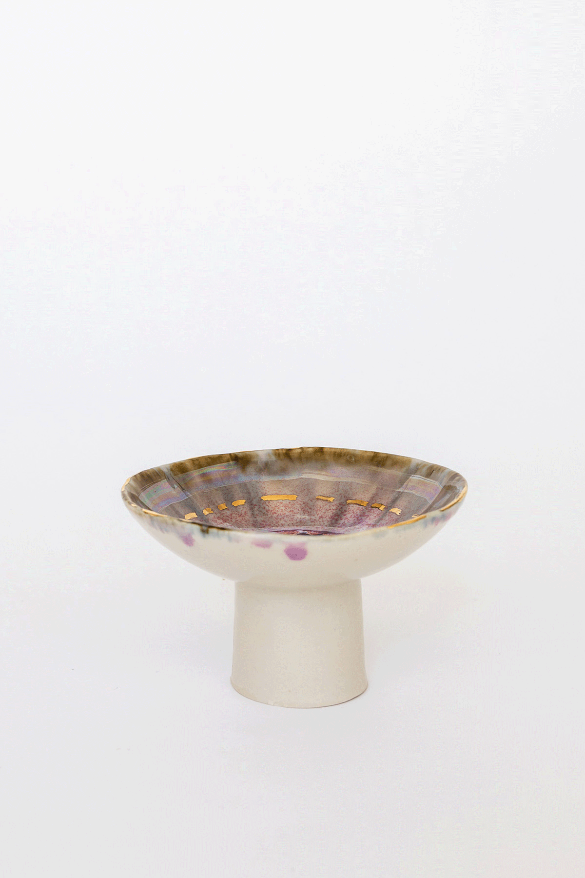 Small Pink Aurora with Gold Iceland Pedestal Bowl by Minh Singer