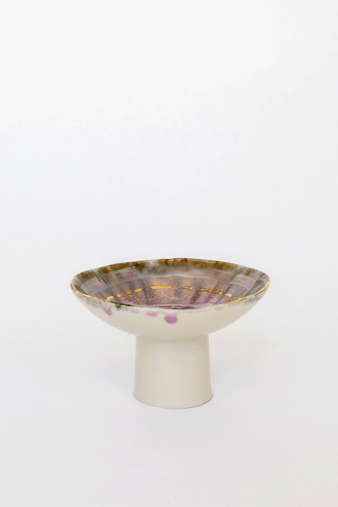 Small Pink Aurora with Gold Iceland Pedestal Bowl by Minh Singer