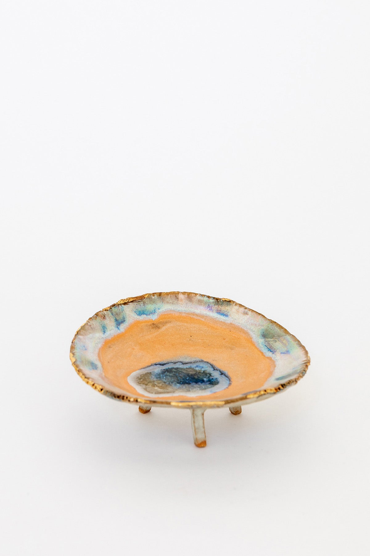 Small Tangerine Dream Iceland Footed Dish with Gold by Minh Singer