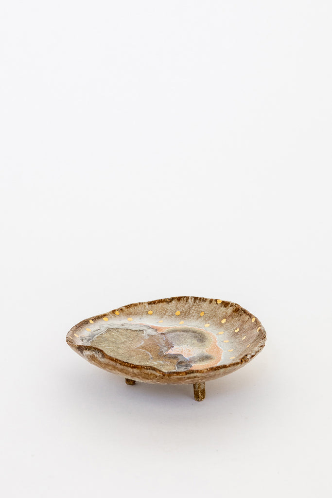 Small Northern Lights with Gold Iceland Footed Dish by Minh Singer at Abacus Row Handmade Jewelry