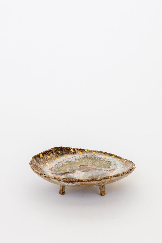 Small Northern Lights with Gold Iceland Footed Dish by Minh Singer at Abacus Row Handmade Jewelry