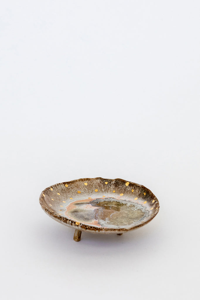 Small Northern Lights with Gold Iceland Footed Dish by Minh Singer at Abacus Row Handmade Jewelry
