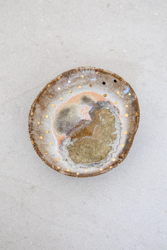 Small Northern Lights with Gold Iceland Footed Dish by Minh Singer at Abacus Row Handmade Jewelry