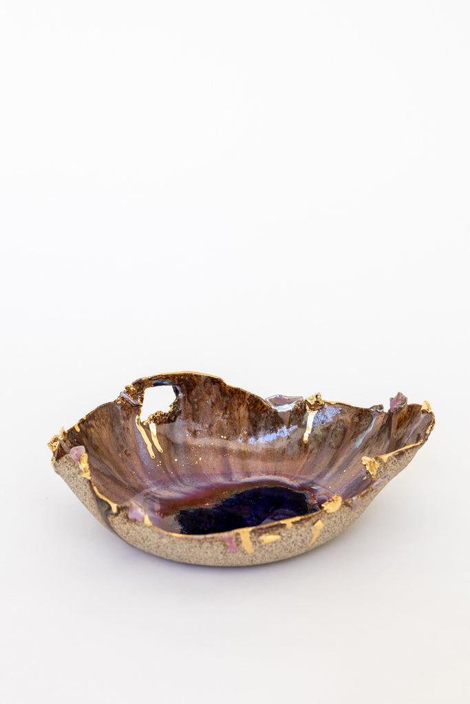 Large Pink Aurora with Gold Iceland Dilapidated Bowl by Minh Singer at Abacus Row Handmade Jewelry