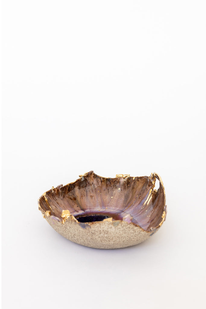 Large Pink Aurora with Gold Iceland Dilapidated Bowl by Minh Singer at Abacus Row Handmade Jewelry