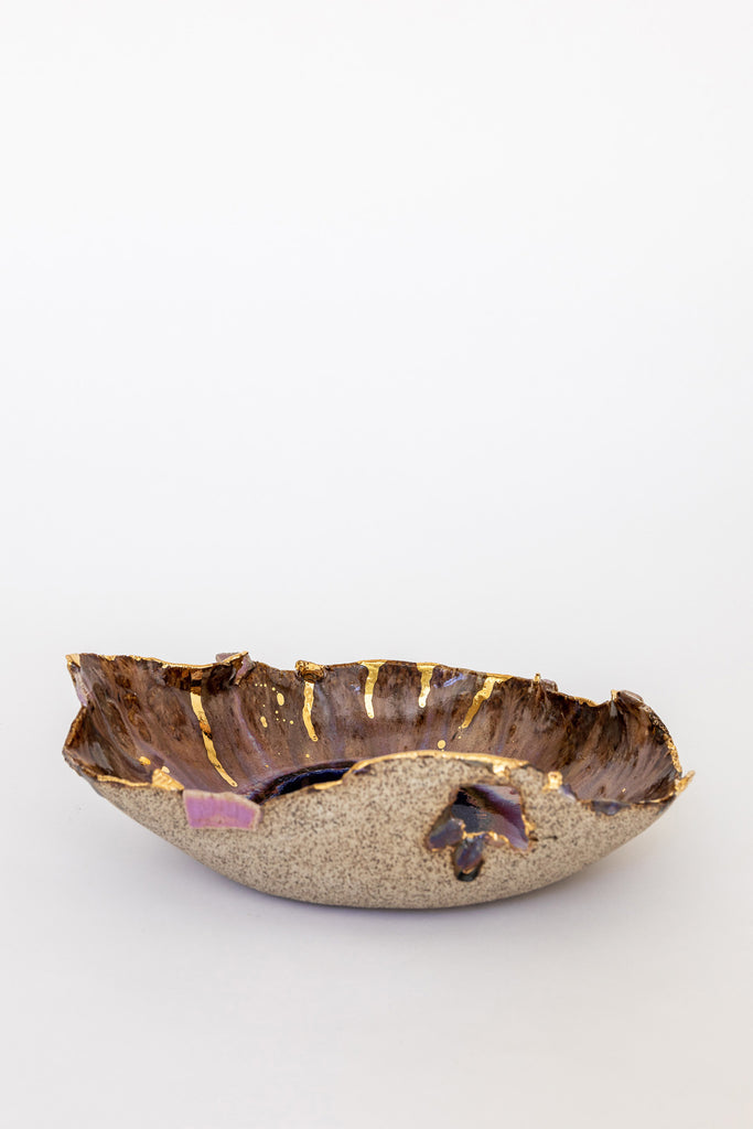 Large Pink Aurora with Gold Iceland Dilapidated Bowl by Minh Singer at Abacus Row Handmade Jewelry