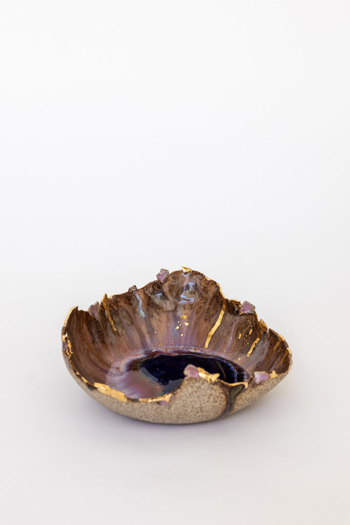 Large Pink Aurora with Gold Iceland Dilapidated Bowl by Minh Singer at Abacus Row Handmade Jewelry