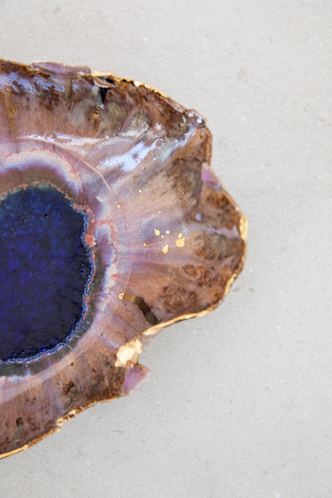 Large Pink Aurora with Gold Iceland Dilapidated Bowl by Minh Singer at Abacus Row Handmade Jewelry