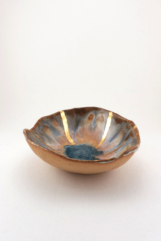 Extra Small Iceland Dish Blue Lagoon Radiating Gold by Minh Singer