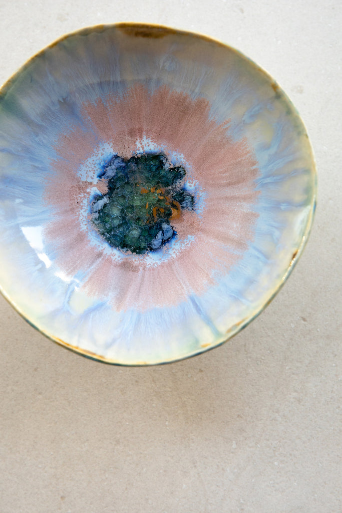 Large Blue Lagoon Pedestal Bowl by Minh Singer at Abacus Row