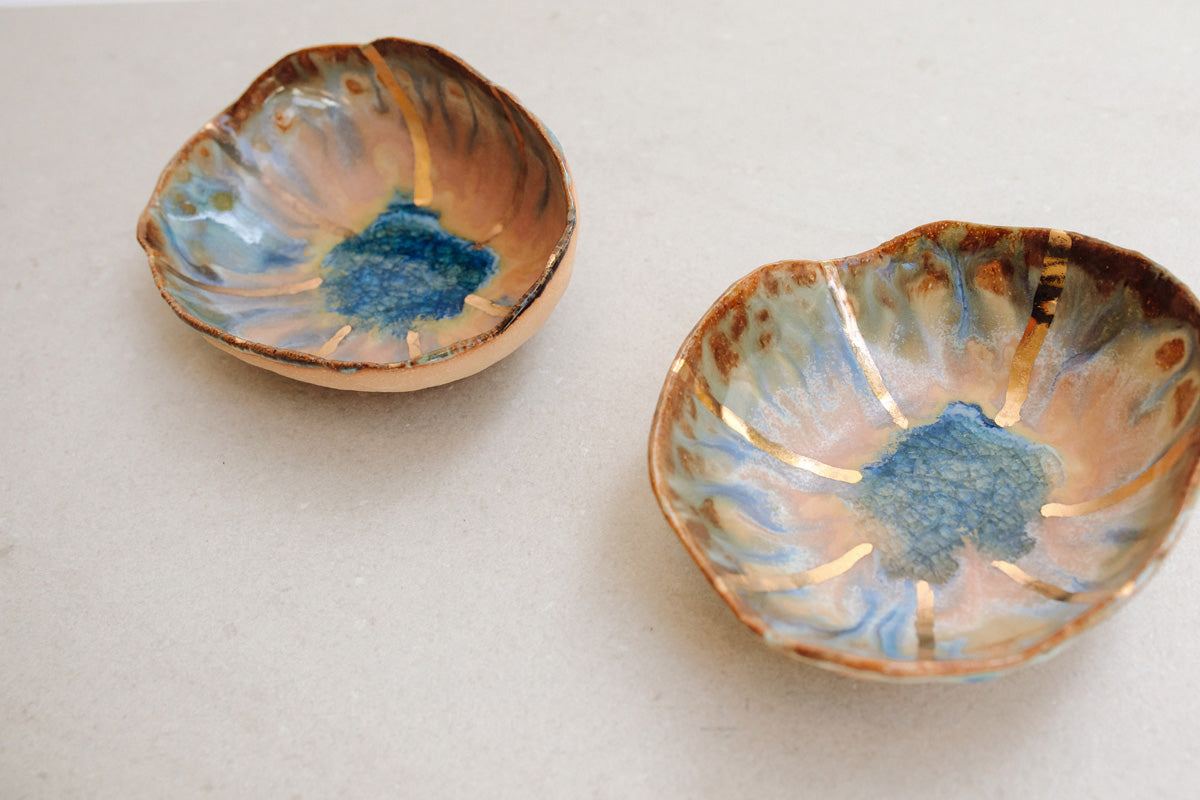 Extra Small Iceland Dish Blue Lagoon Radiating Gold by Minh Singer