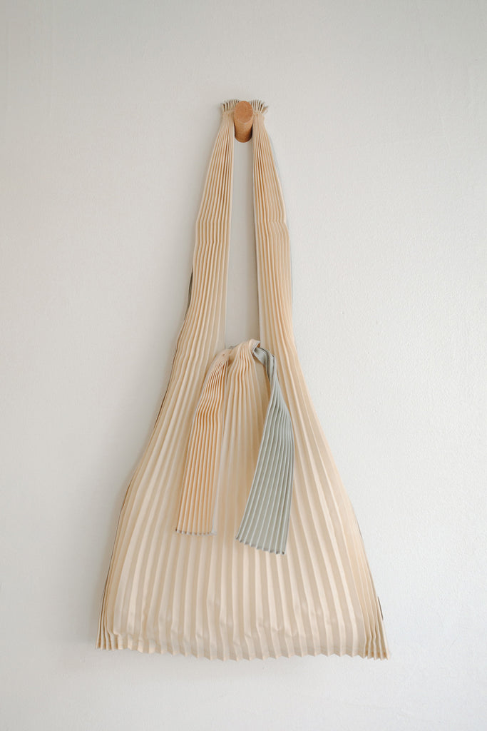 Large Beige Silver Pleated Pleco Tote Bag by KNA Plus at Abacus Row