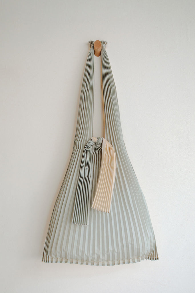 Large Beige Silver Pleated Pleco Tote Bag by KNA Plus at Abacus Row