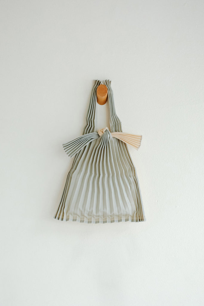 Mini Beige and Silver Pleated Pleco Tote Bag by KNA Plus at Abacus Row Handmade Jewerly