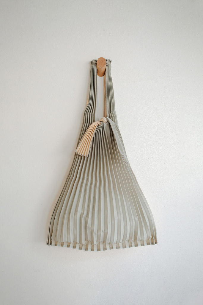 Small Beige Silver Pleated Pleco Tote Bag by KNA Plus at Abacus Row
