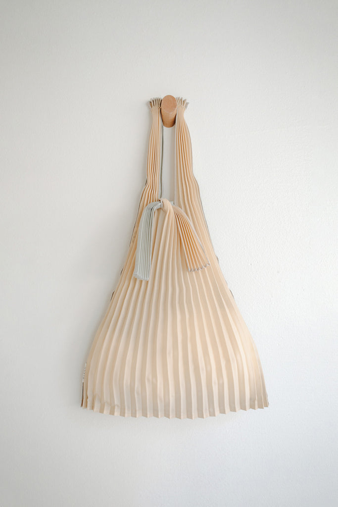 Small Beige Silver Pleated Pleco Tote Bag by KNA Plus at Abacus Row