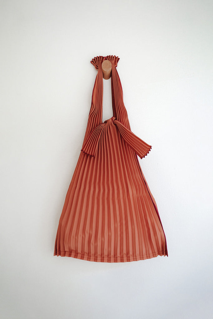 Small Brick Red Pleated Pleco Tote Bag by KNA Plus at Abacus Row