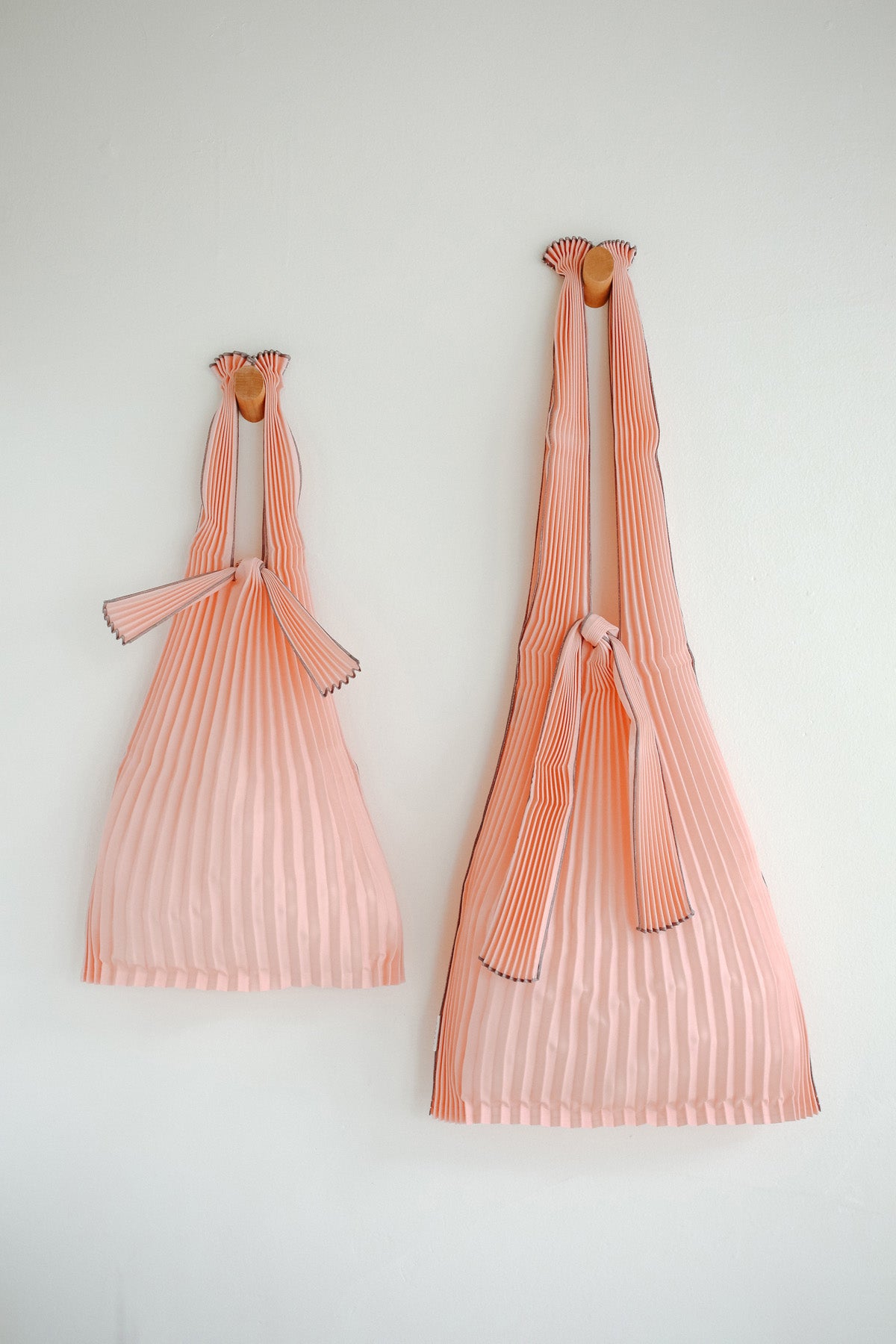 Small and Large Pink Pleated Pleco Tote Bags by KNA Plus at Abacus Row Handmade Jewerly