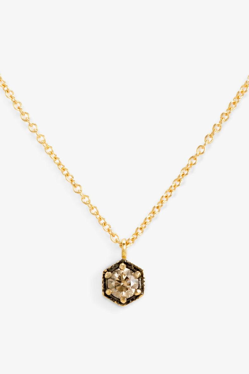Close up Brown Diamond Hexagon Necklace by Satomi Kawakita at Abacus Row Jewelry