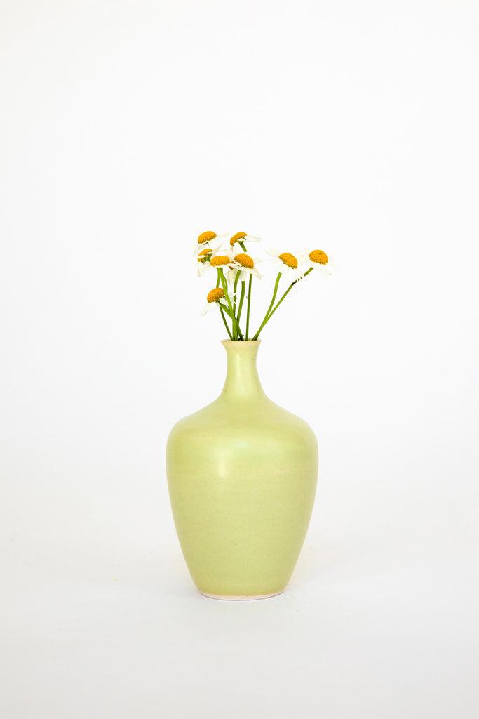 Avocado Bottle Bud Vase by Vy Voi with flowers at Abacus Row